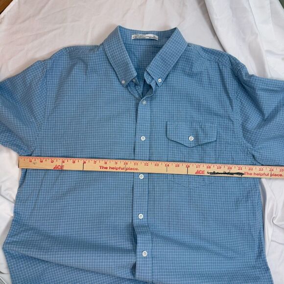 Criquet Mens XL Blue Plaid Short Sleeve Button Up Cotton Golf Outdoor Light - Picture 6 of 8